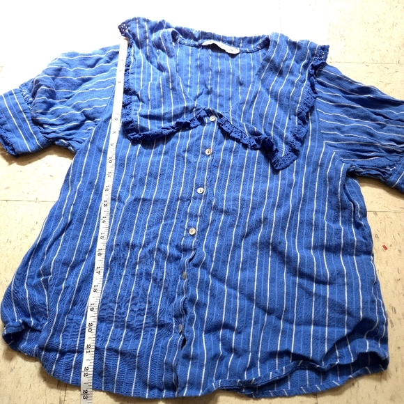 Zara | Blue and White Striped Button Up Blouse - Picture 11 of 12